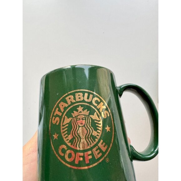 Lot of 2 Vintage STARBUCKS Dark Green Ceramic Gold Logo Trim Coffee Mugs - Picture 3 of 9